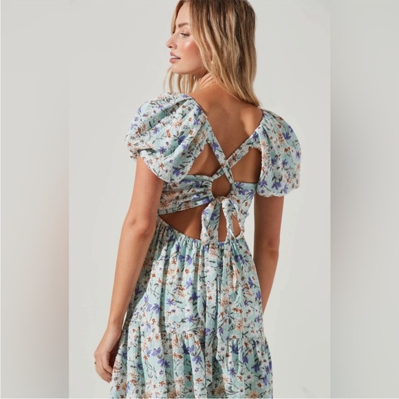 ASTR the Label Bubble Sleeve Floral Tiered Midi Dress - Picture 4 of 4